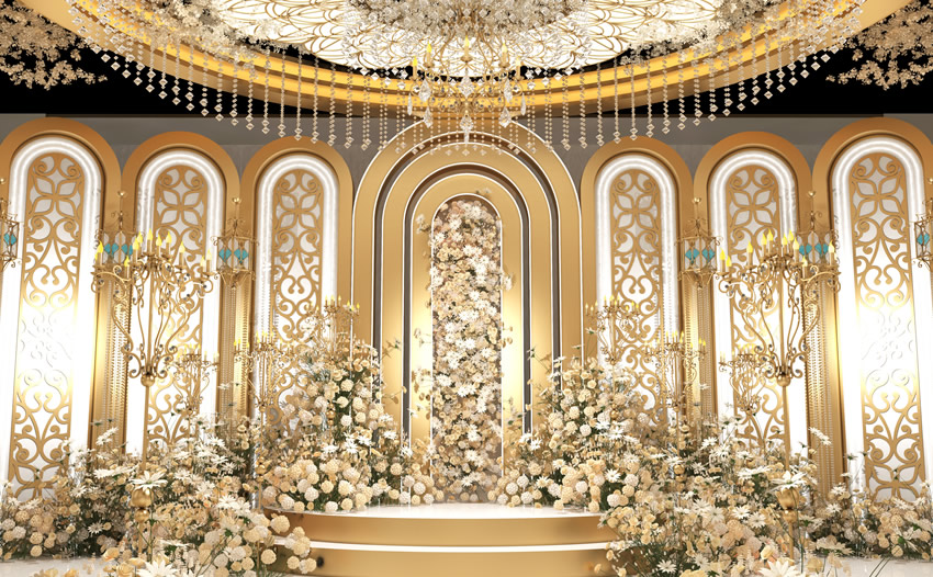峨山香槟色调婚礼堂效果展示